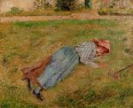Камиль Писсарро Сельская девочка отдыхает лёжа на траве 1882г